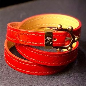 LOUIS VUITTON Vernis Triple Tour Bracelet Red